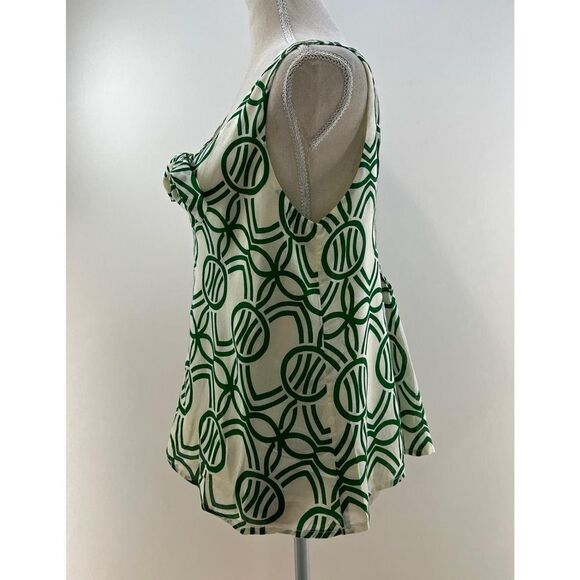 Anthropologie Maeve smocked tank top boxy size small ivory green print - Picture 6 of 11
